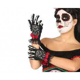 Guantes Halloween Catrina con Flores